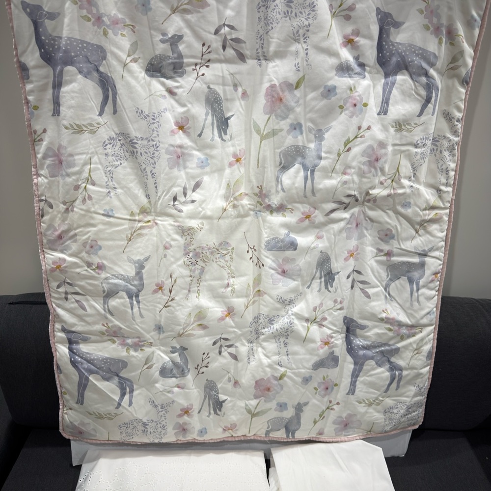 Whimsical Deer Print baby crib Bedding Set 3 pieces